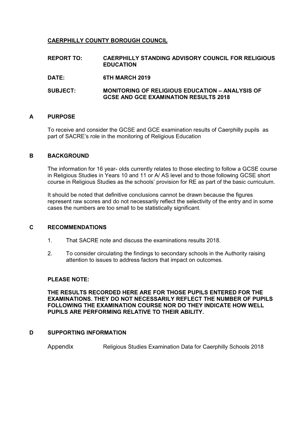 Analysis of GCSE and GCE Examination Results 2018. PDF