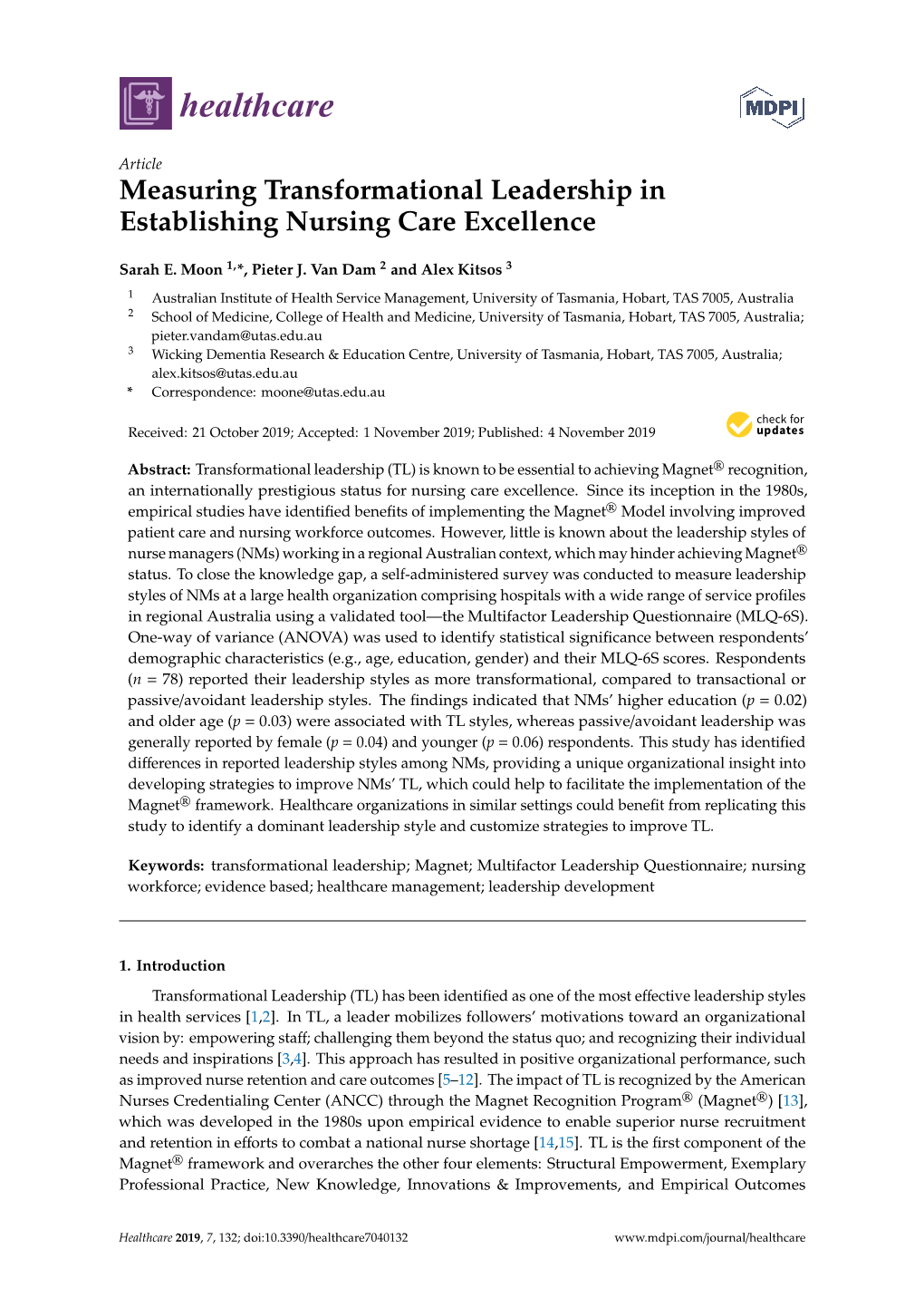 transformational leadership nursing journal article