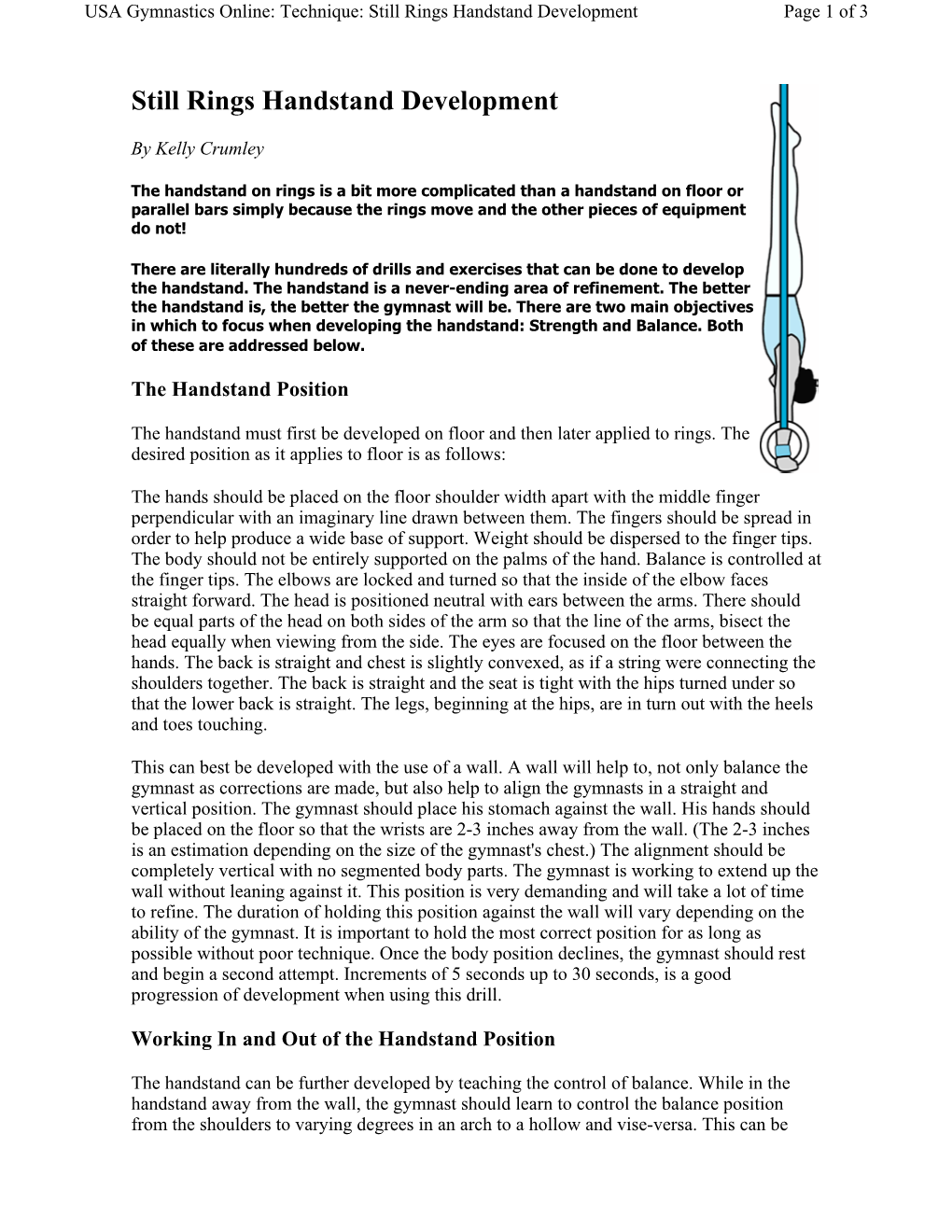 Still Rings Handstand Development Page 1 of 3