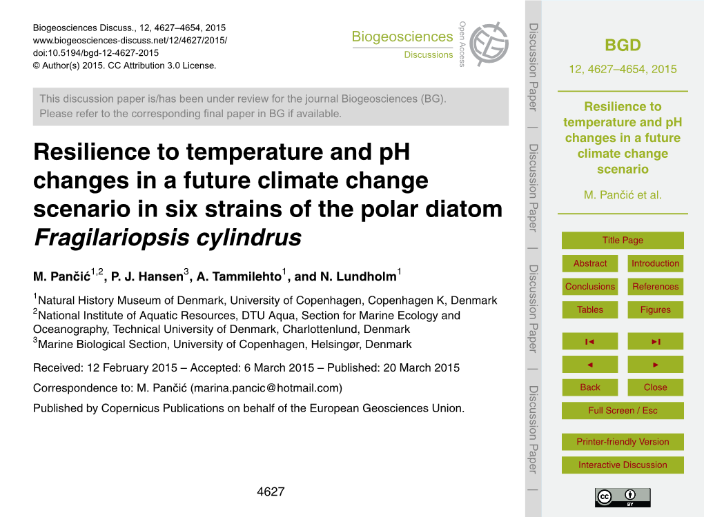 Resilience to Temperature and Ph Changes in a Future Climate Change Scenario