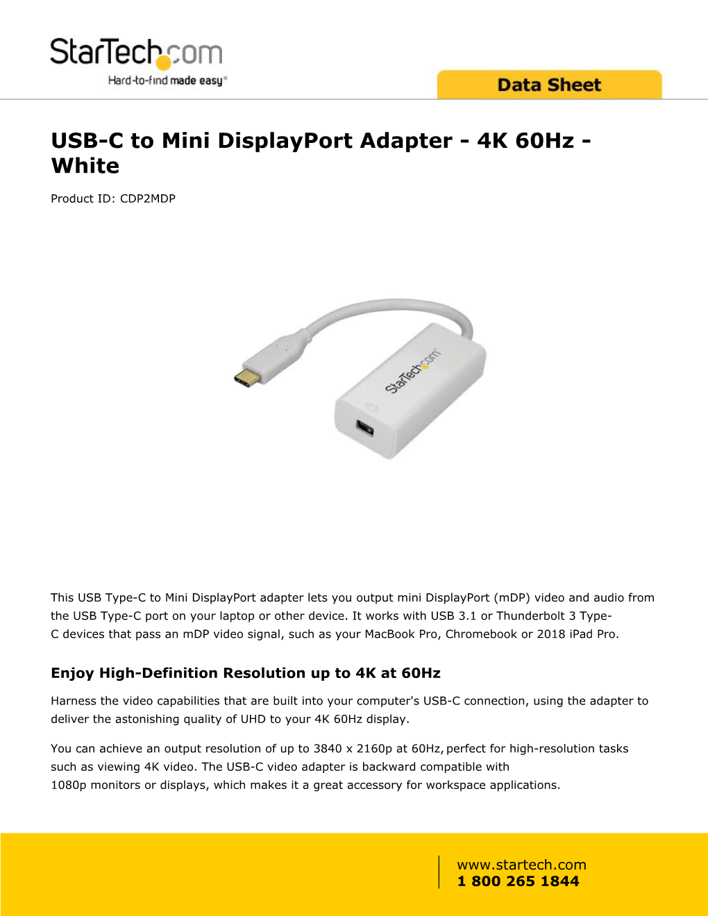 USB-C to Mini Displayport Adapter - 4K 60Hz - White