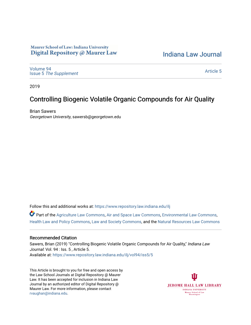 Controlling Biogenic Volatile Organic Compounds for Air Quality