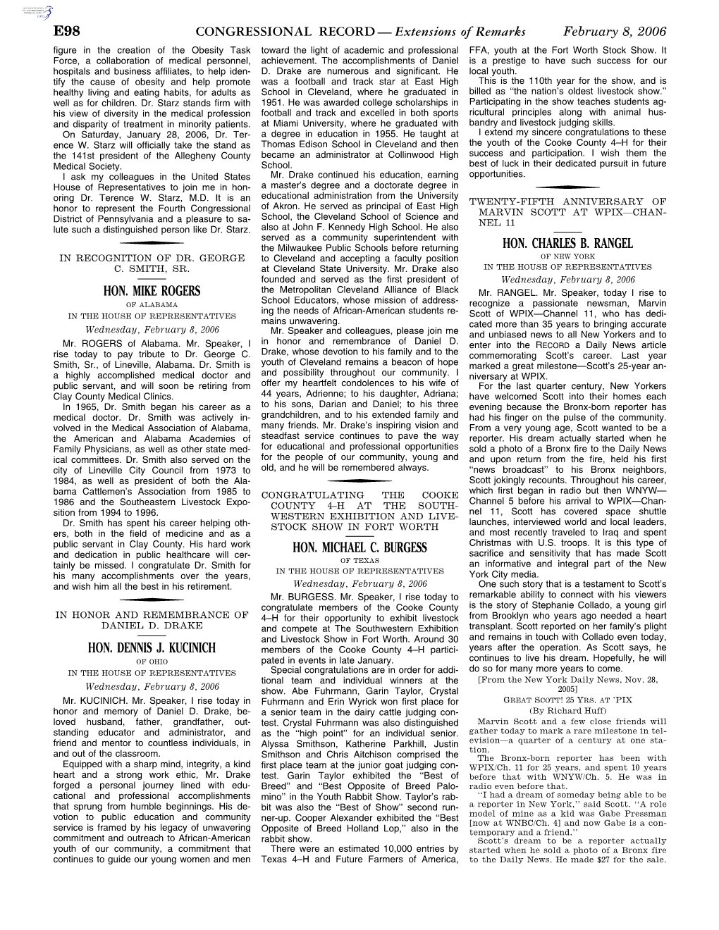 CONGRESSIONAL RECORD— Extensions of Remarks E98 HON