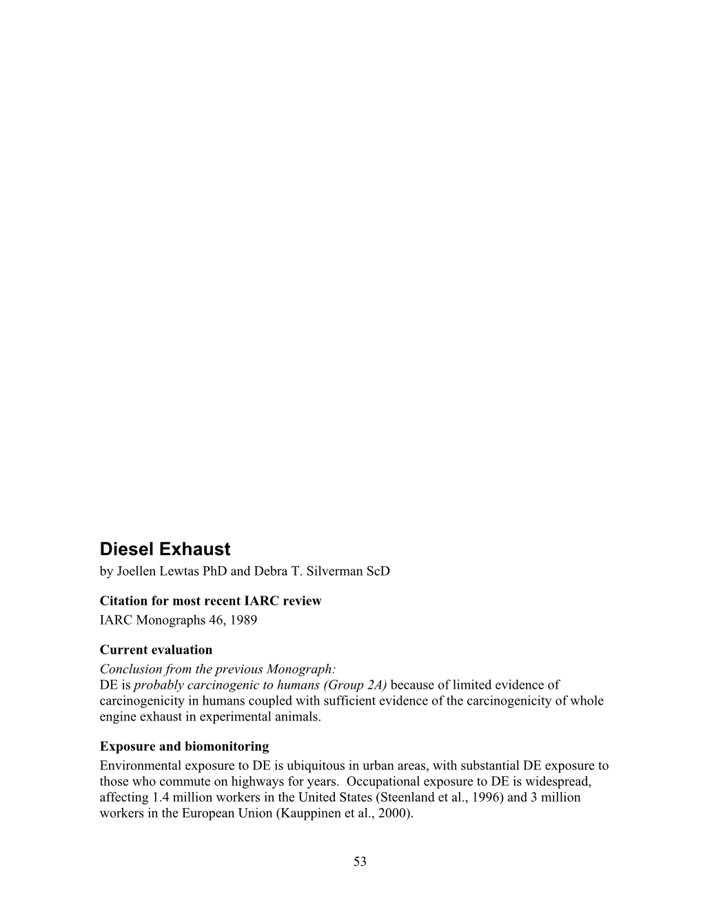 Diesel Exhaust by Joellen Lewtas Phd and Debra T