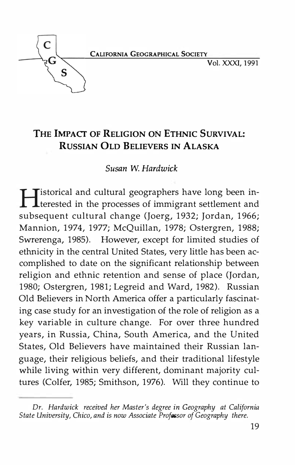 The Impact of Religion on Ethnic Survival: Russian Old Believers in Al Aska