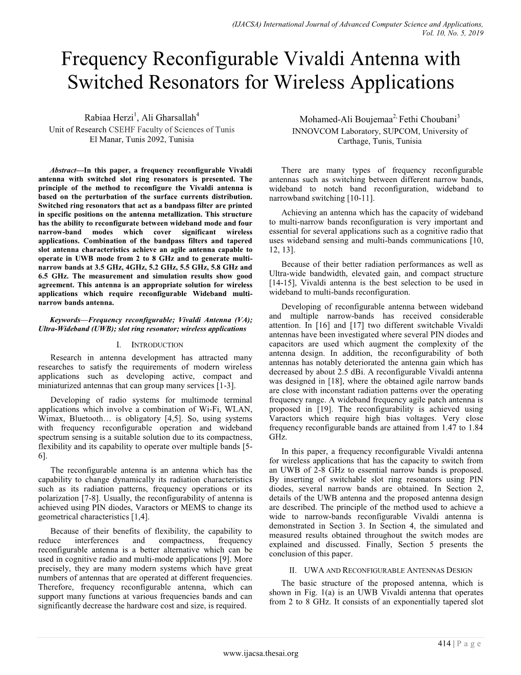 Frequency Reconfigurable Vivaldi Antenna with Switched Resonators for Wireless Applications