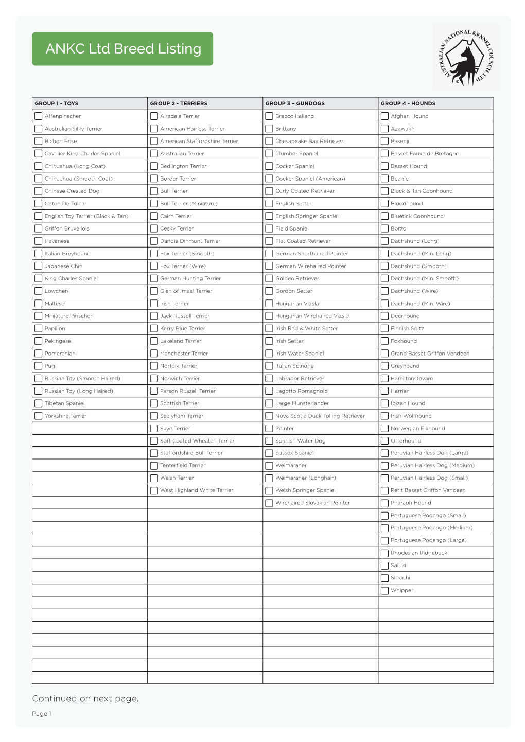 ANKC Ltd Breed Listing U