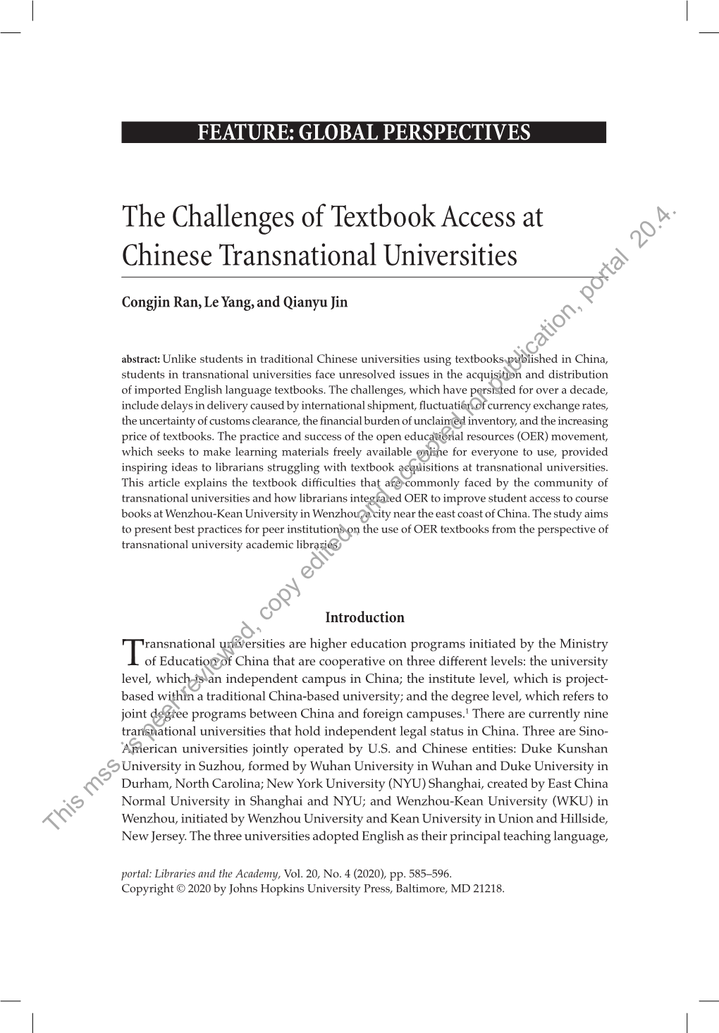 The Challenges of Textbook Access at Chinese Transnational Universities 20.4