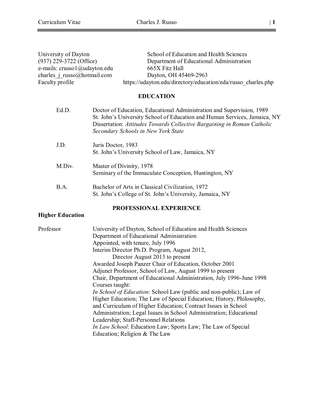 Curriculum Vitae Charles J. Russo | 1