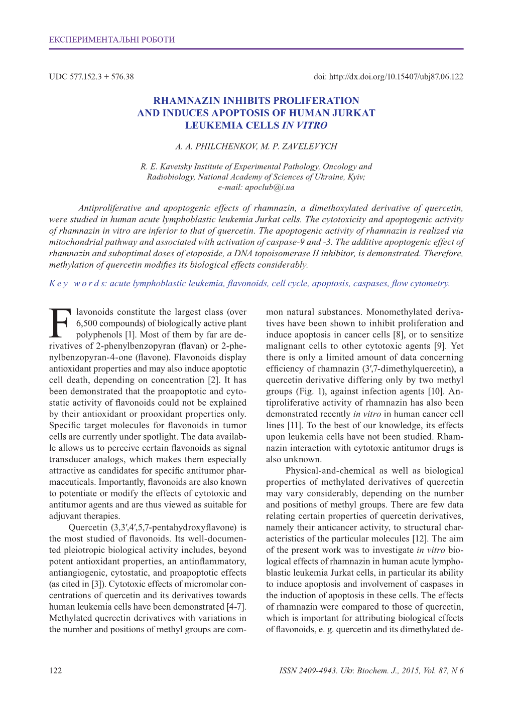 Rhamnazin Inhibits Proliferation and Induces Apoptosis of Human Jurkat Leukemia Cells in Vitro