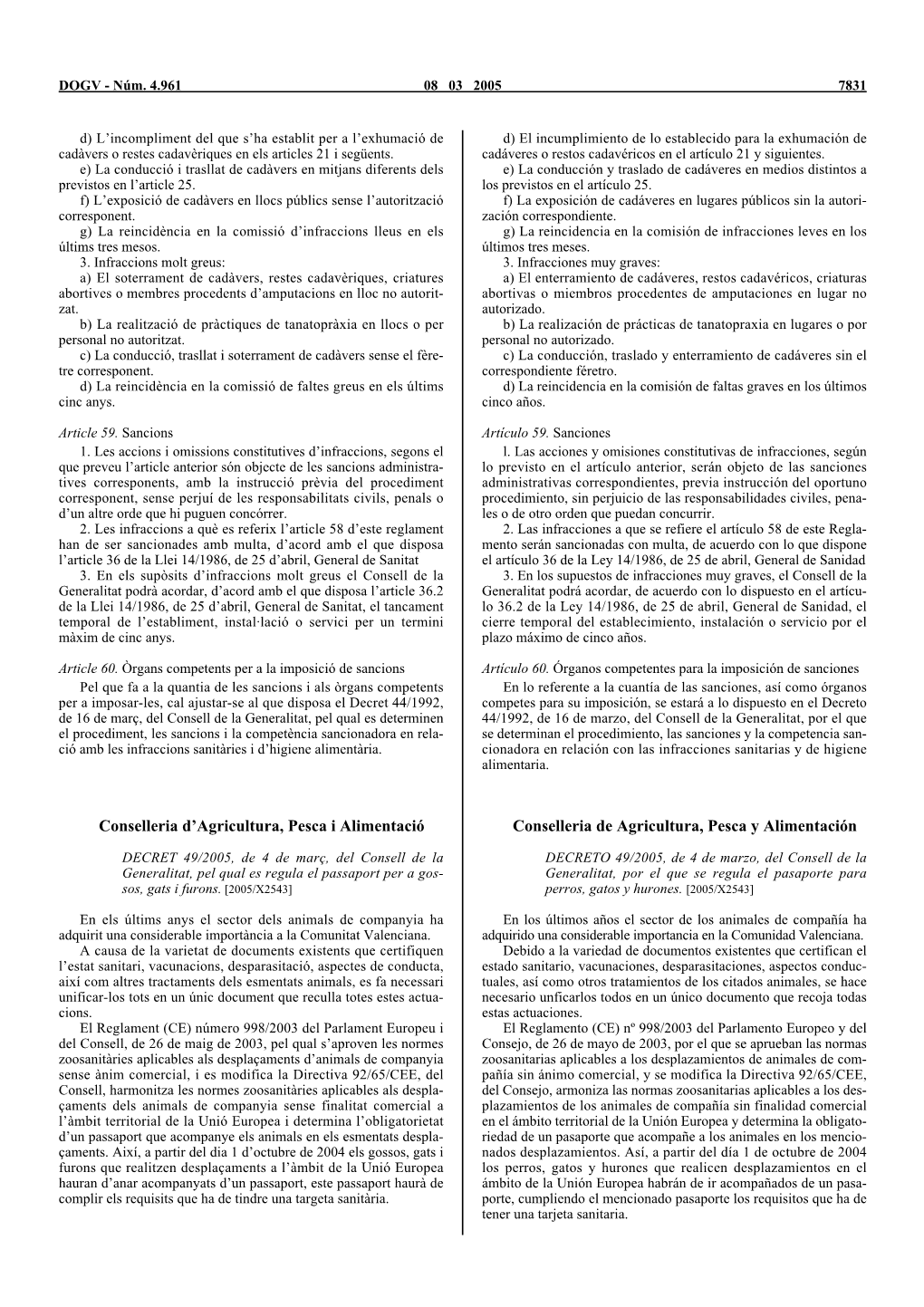 DECRETO 49/2005, De 4 De Marzo, Del Consell De La