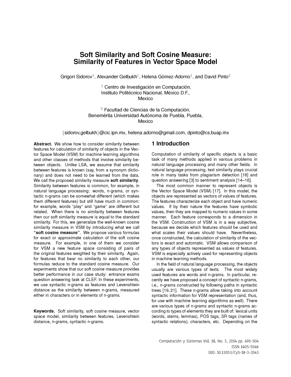 Soft Similarity and Soft Cosine Measure: Similarity of Features in Vector Space Model