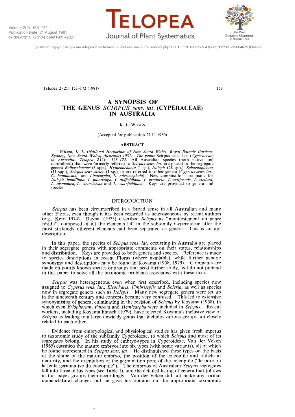 Telopea · Escholarship.Usyd.Edu.Au/Journals/Index.Php/TEL · ISSN 0312-9764 (Print) · ISSN 2200-4025 (Online)