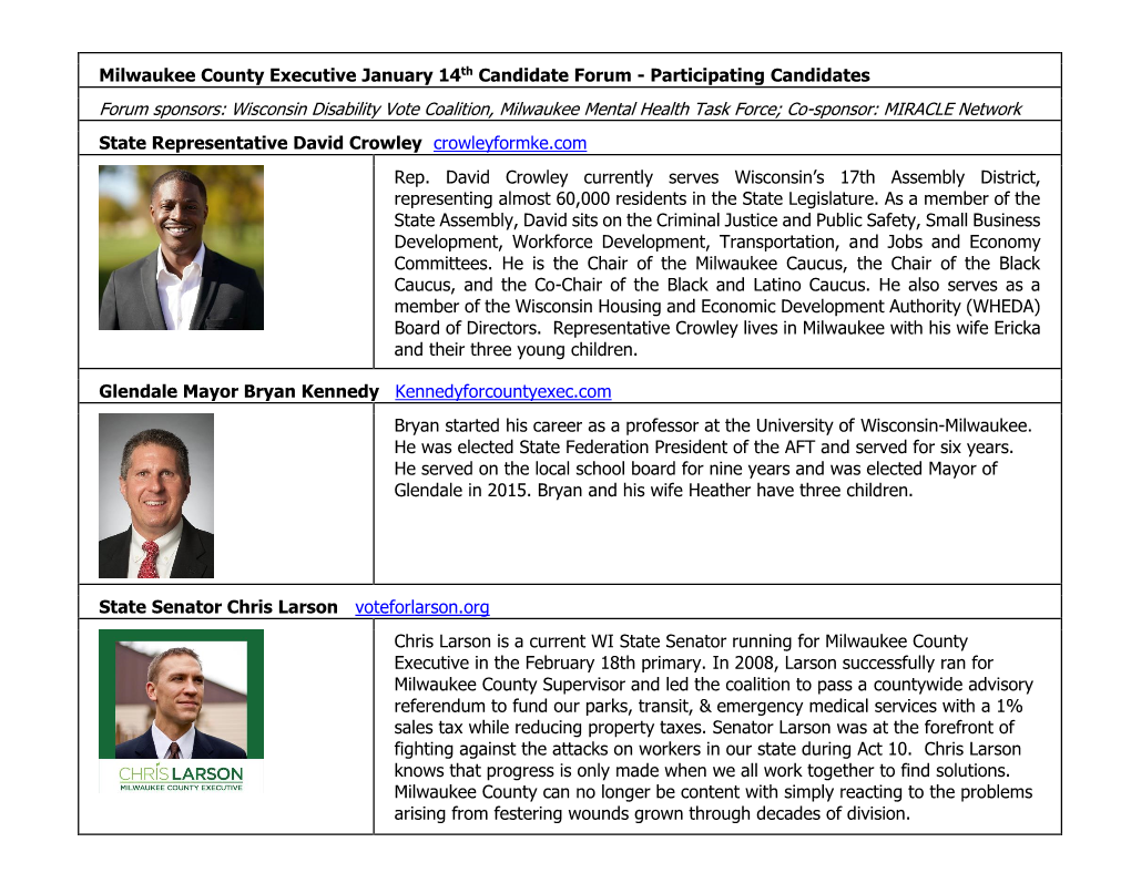 Milwaukee County Executive Candidate Forum Participating Candidates