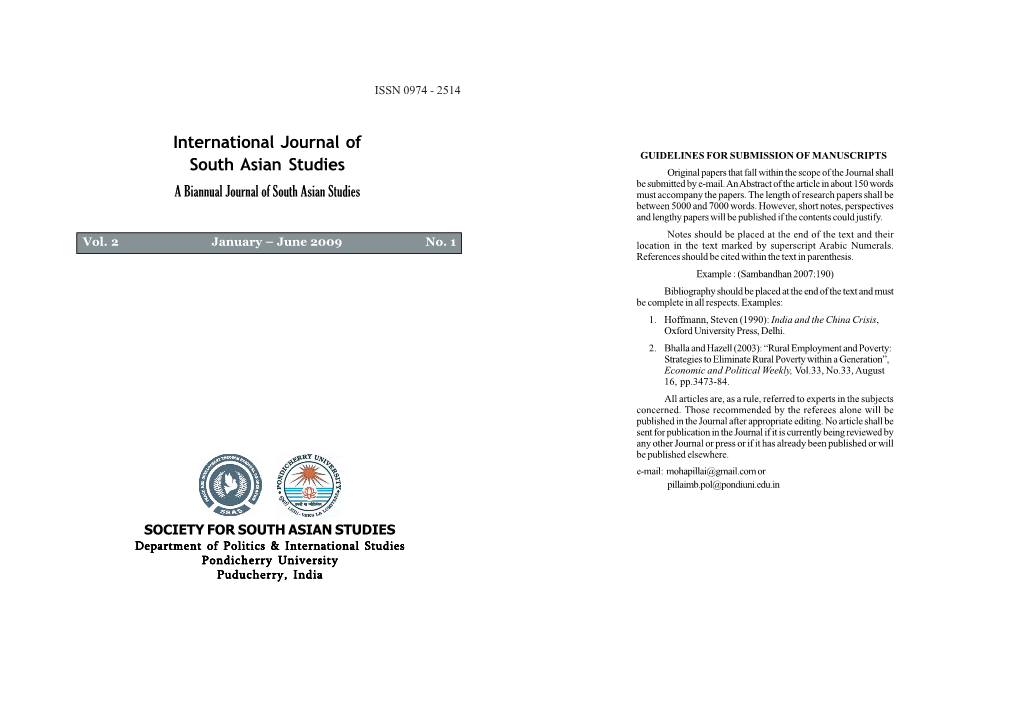 International Journal of South Asian Studies