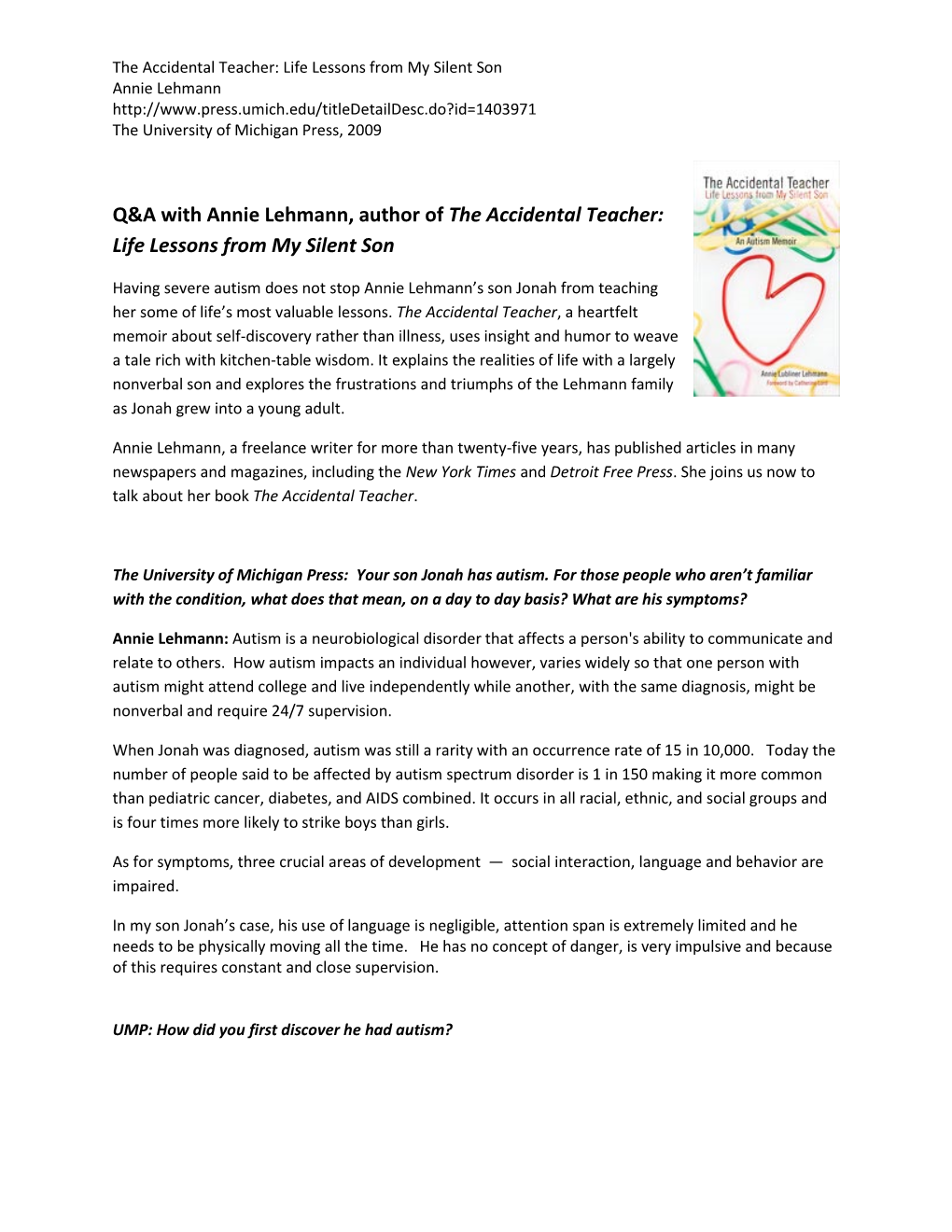 Q&A with Annie Lehmann, Author of the Accidental Teacher: Life