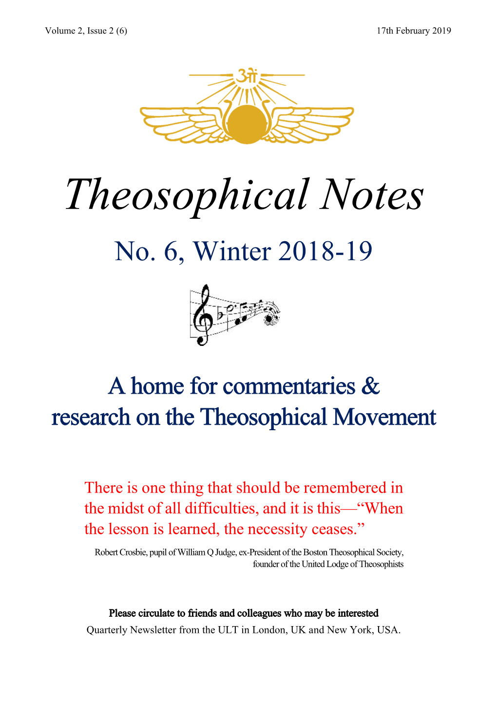 Theosophical Notes No. 6 Winter 2018-19