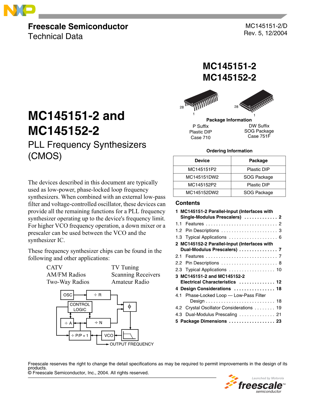 MC145151-2 and MC145152-2 Two-Way Radios Amateur Radio Electrical Characteristics