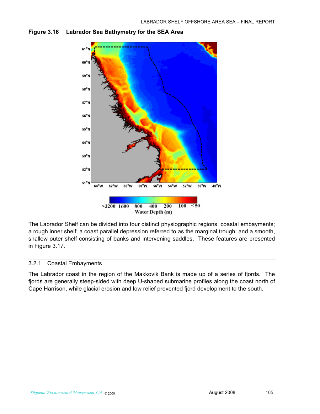 Figure 3.16 Labrador Sea Bathymetry for the SEA Area The