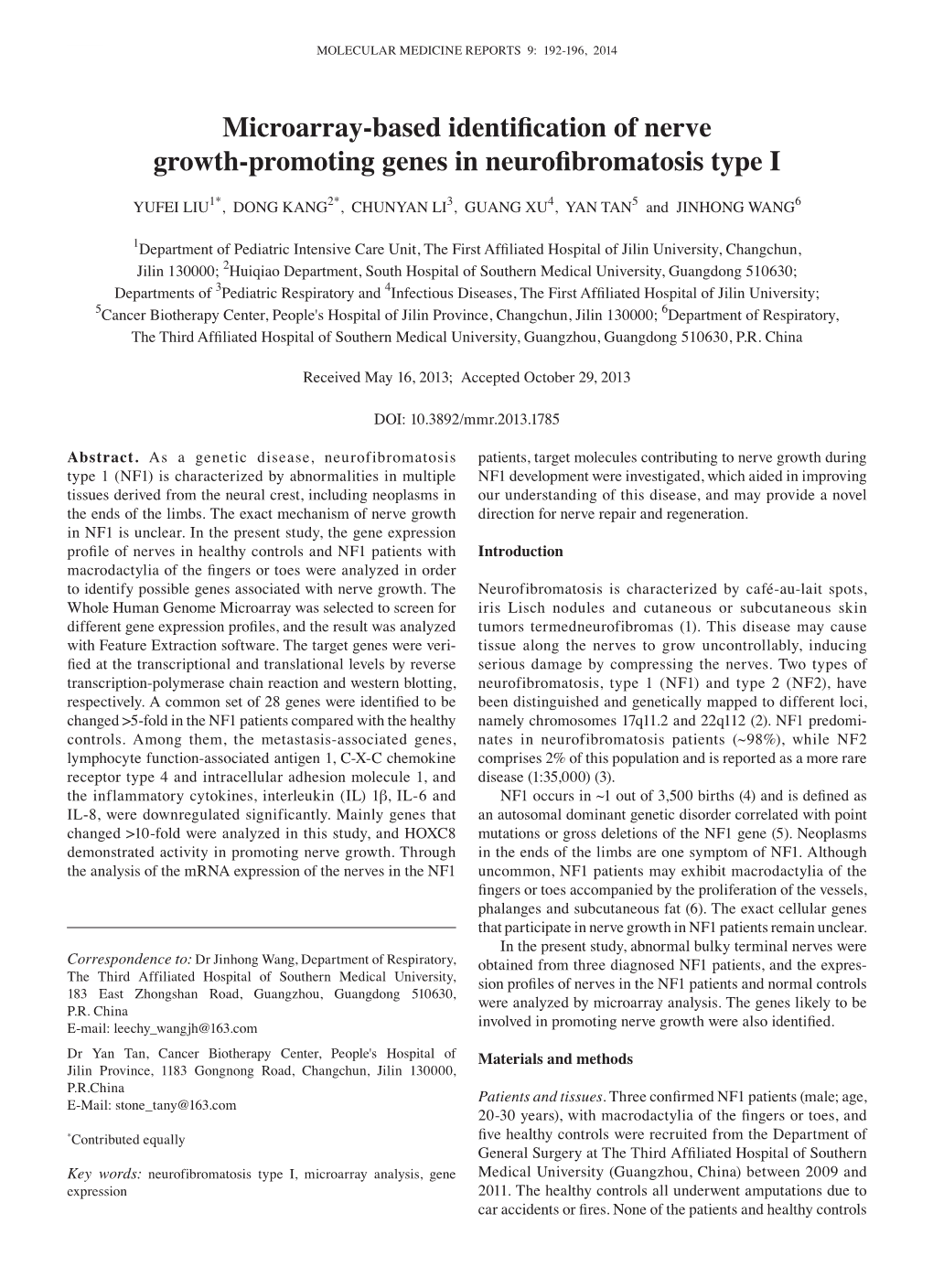 Microarray‑Based Identification of Nerve Growth‑Promoting Genes in Neurofibromatosis Type I