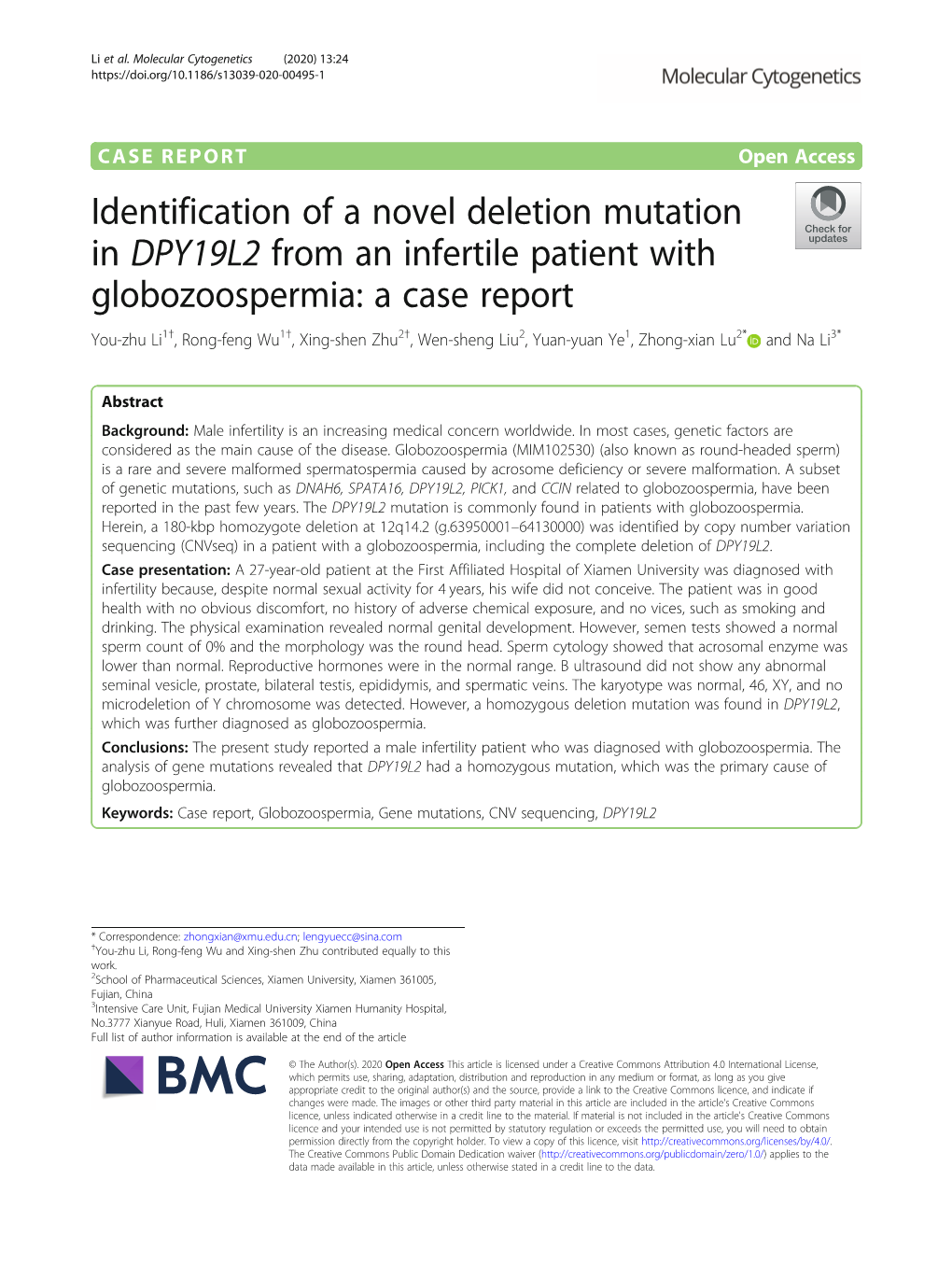 Identification of a Novel Deletion Mutation in DPY19L2 from An