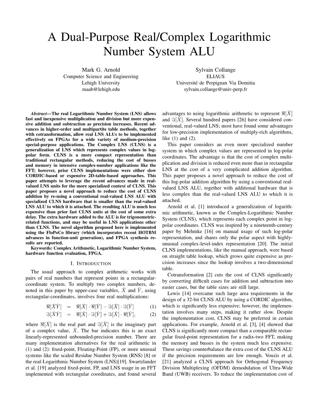 A Dual-Purpose Real/Complex Logarithmic Number System ALU