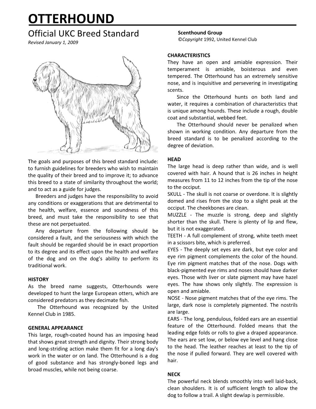 OTTERHOUND Official UKC Breed Standard Scenthound Group ©Copyright 1992, United Kennel Club Revised January 1, 2009