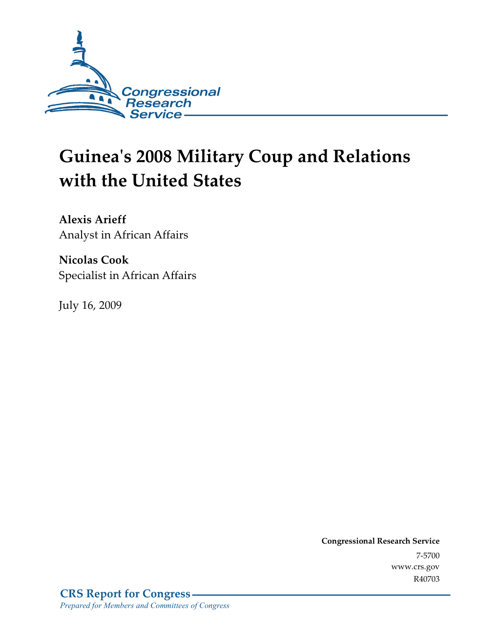 Guinea's 2008 Military Coup and Relations with the United States