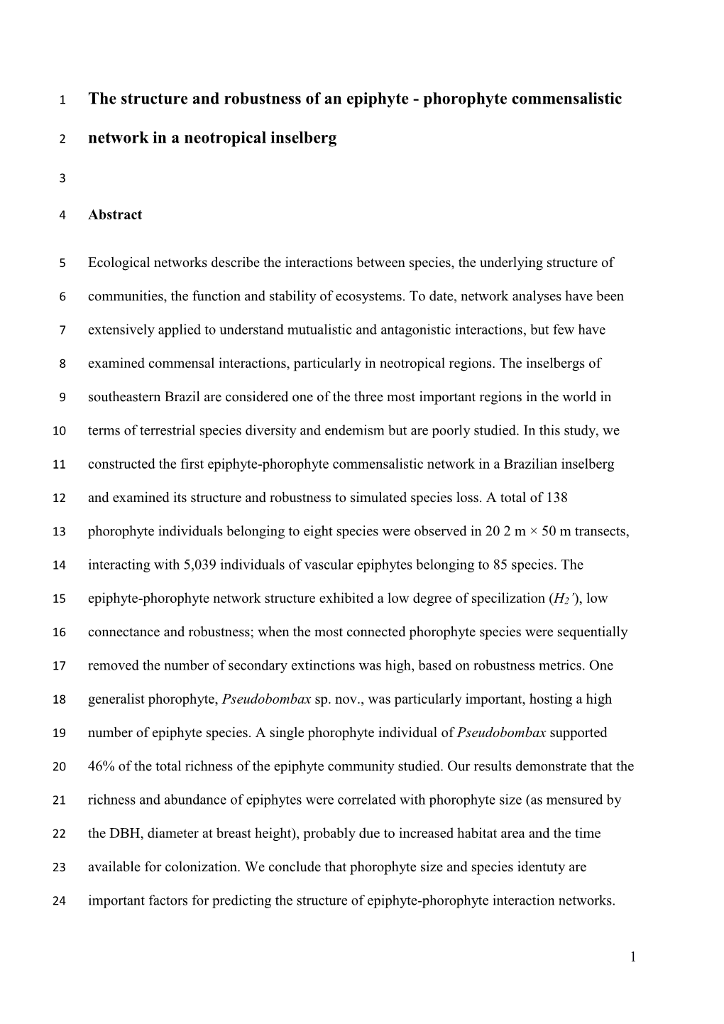 The Structure and Robustness of an Epiphyte - Phorophyte Commensalistic