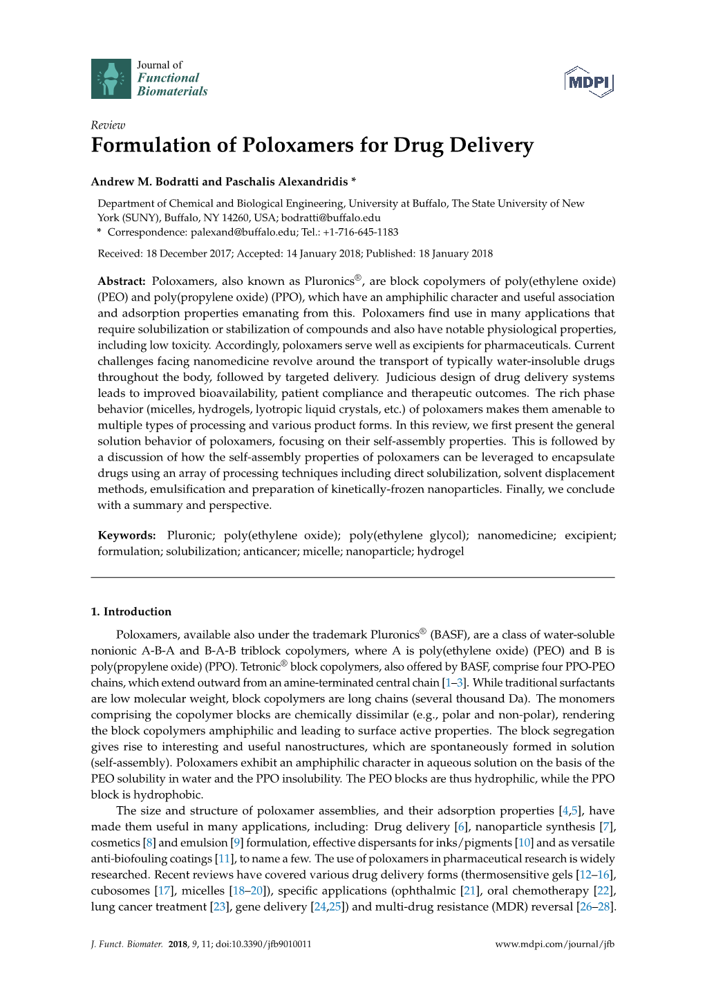 Formulation of Poloxamers for Drug Delivery