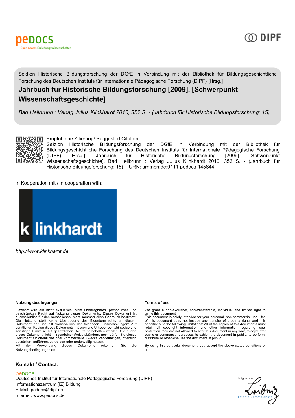 Jahrbuch Für Historische Bildungsforschung [2009]. [Schwerpunkt Wissenschaftsgeschichte]