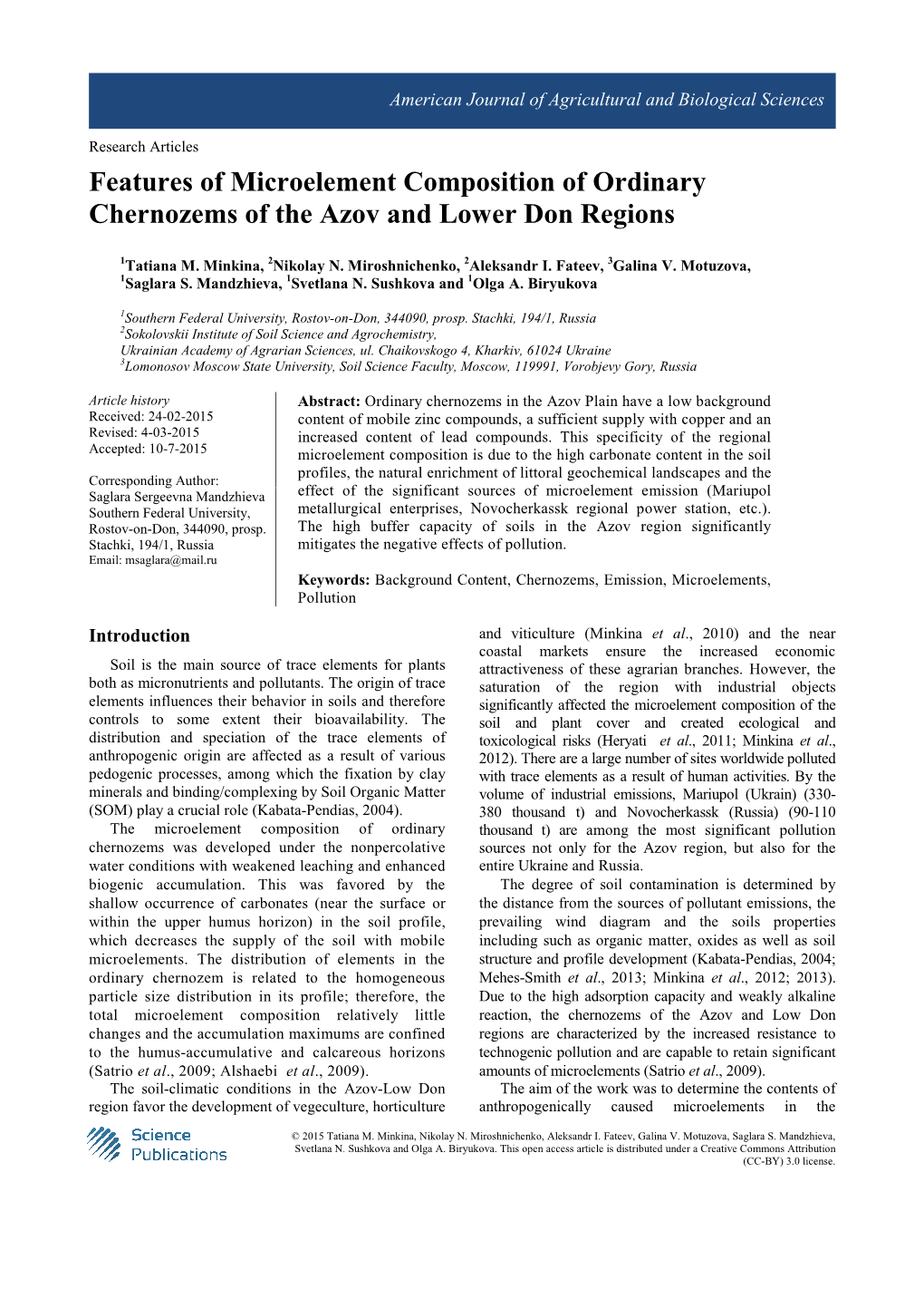 Features of Microelement Composition of Ordinary Chernozems of the Azov and Lower Don Regions