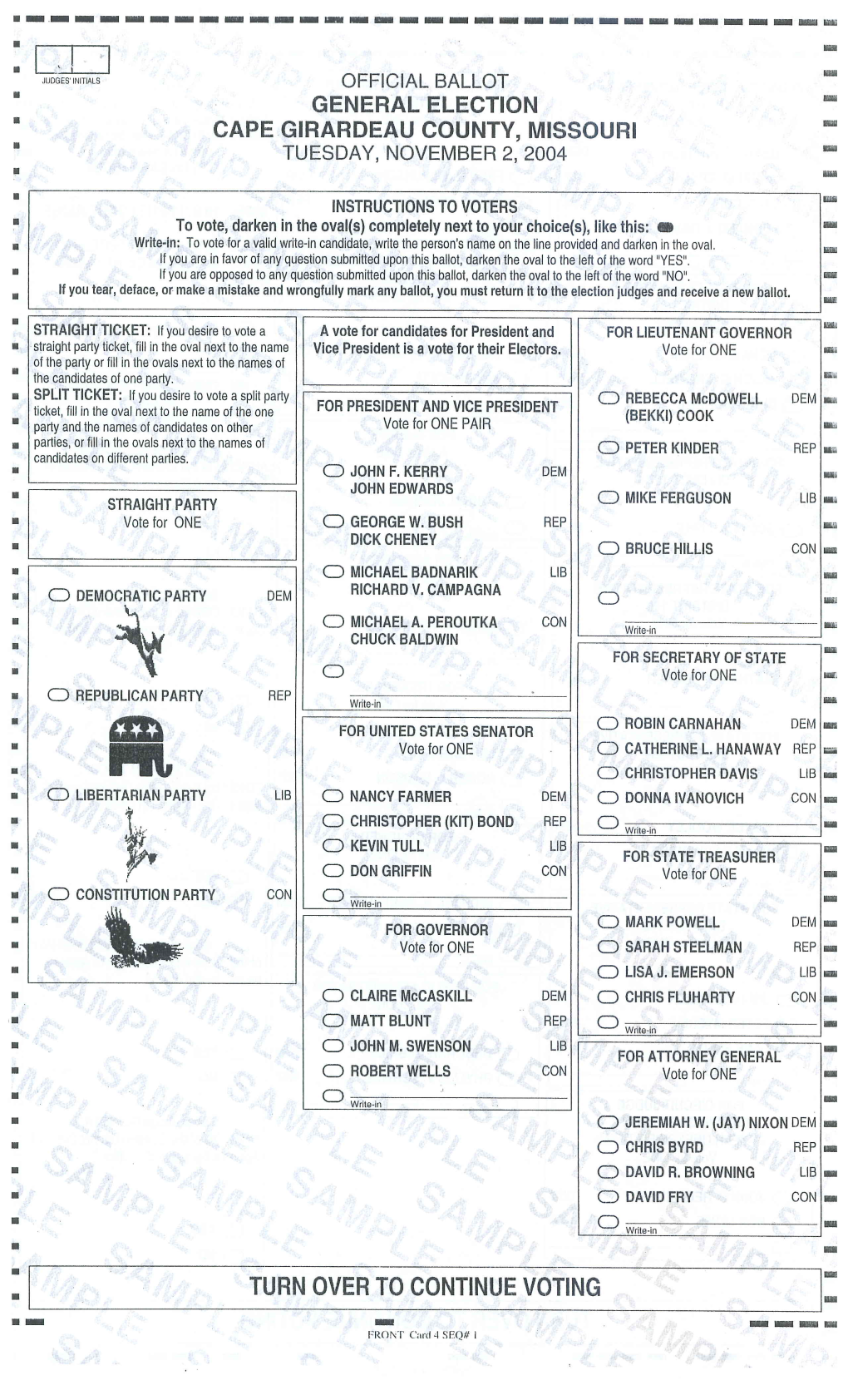 Nov 2, 2004 Ballot and Results