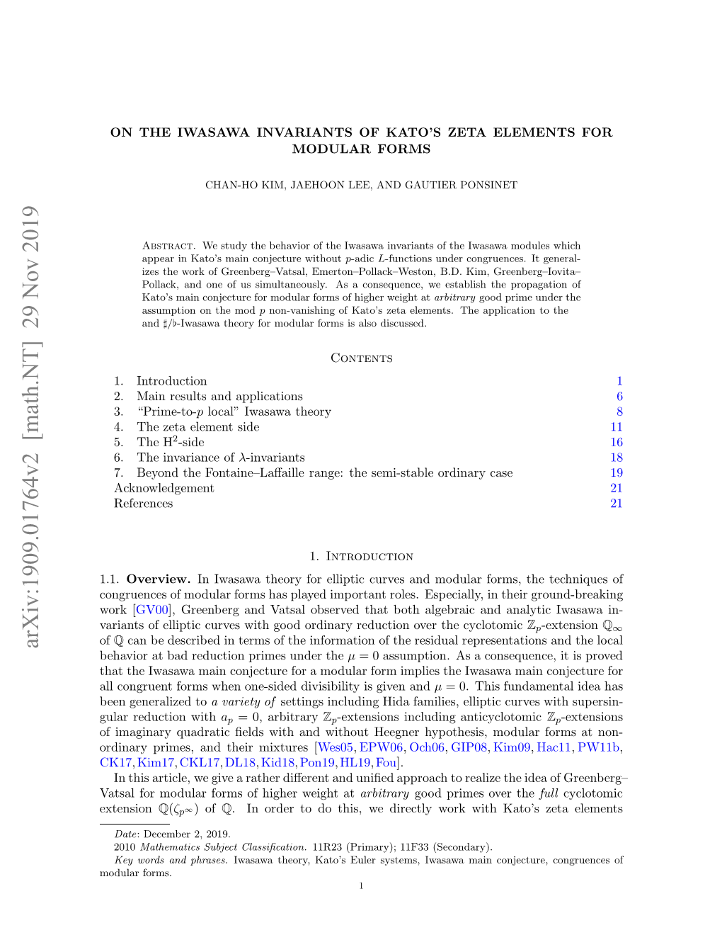 On the Iwasawa Invariants of Kato's Zeta Elements for Modular Forms