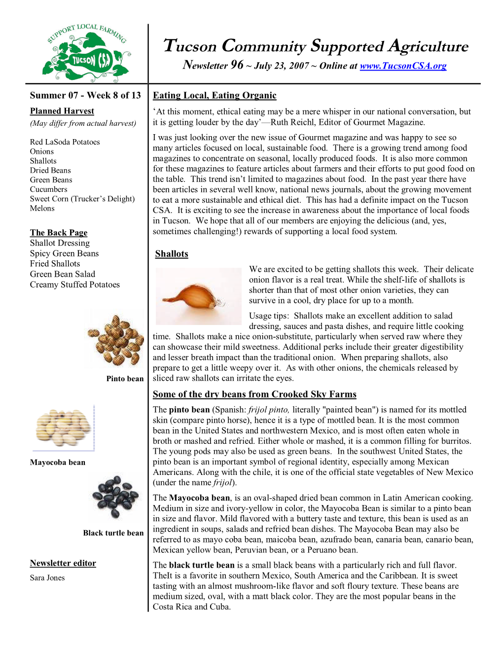 Tucson Community Supported Agriculture Newsletter 96 ~ July 23, 2007 ~ Online At