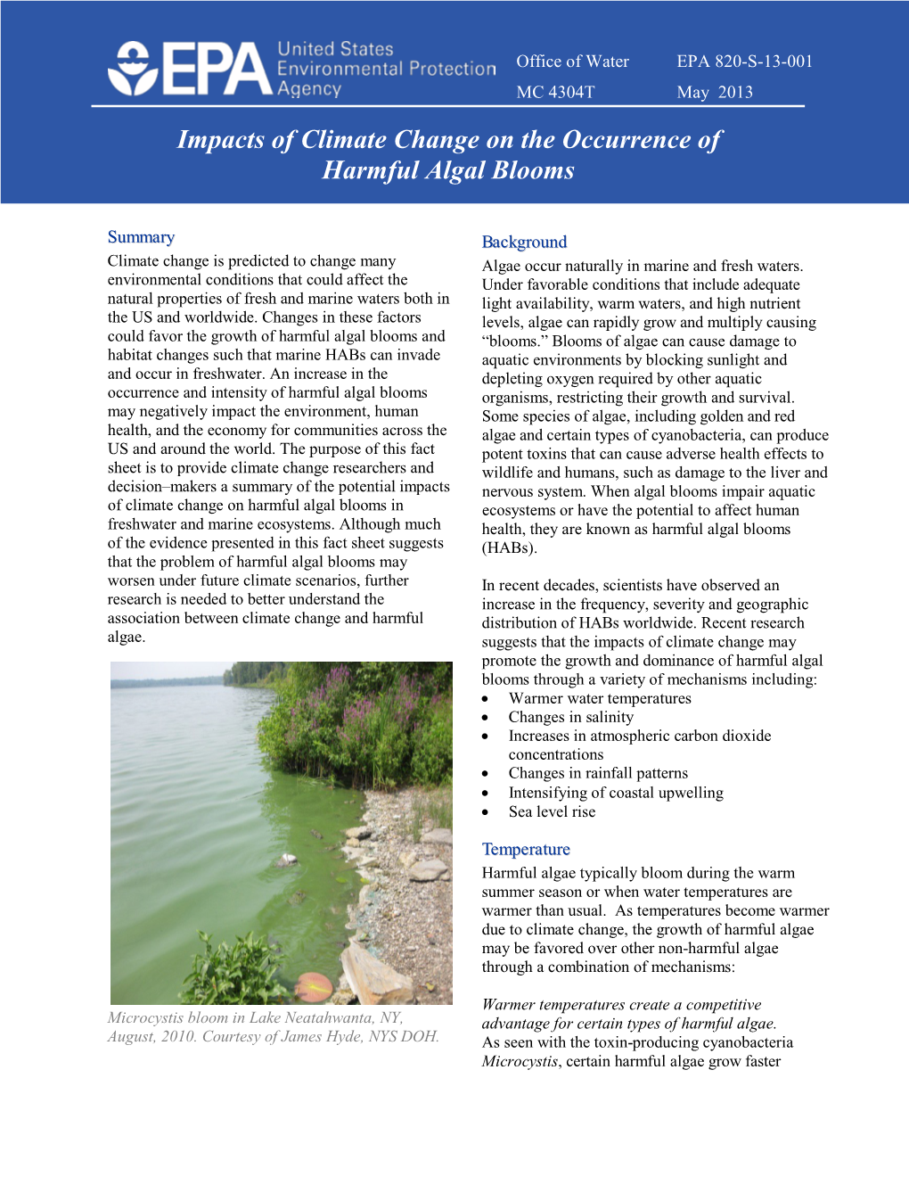 Impacts of Climate Change on the Occurrence of Harmful Algal Blooms