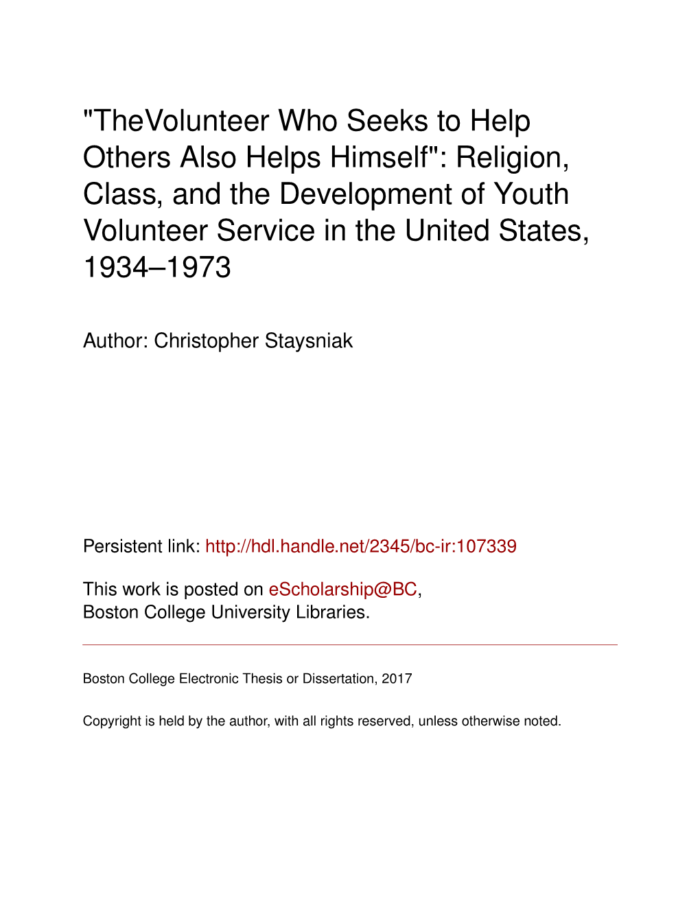 Religion, Class, and the Development of Youth Volunteer Service in the United States, 1934–1973