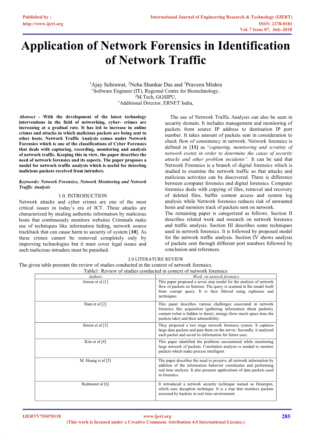 Application of Network Forensics in Identification of Network Traffic