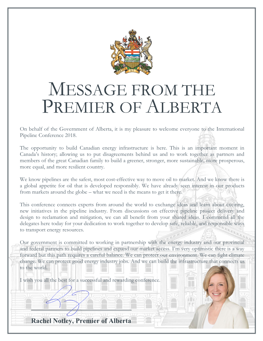 Message from the Premier of Alberta