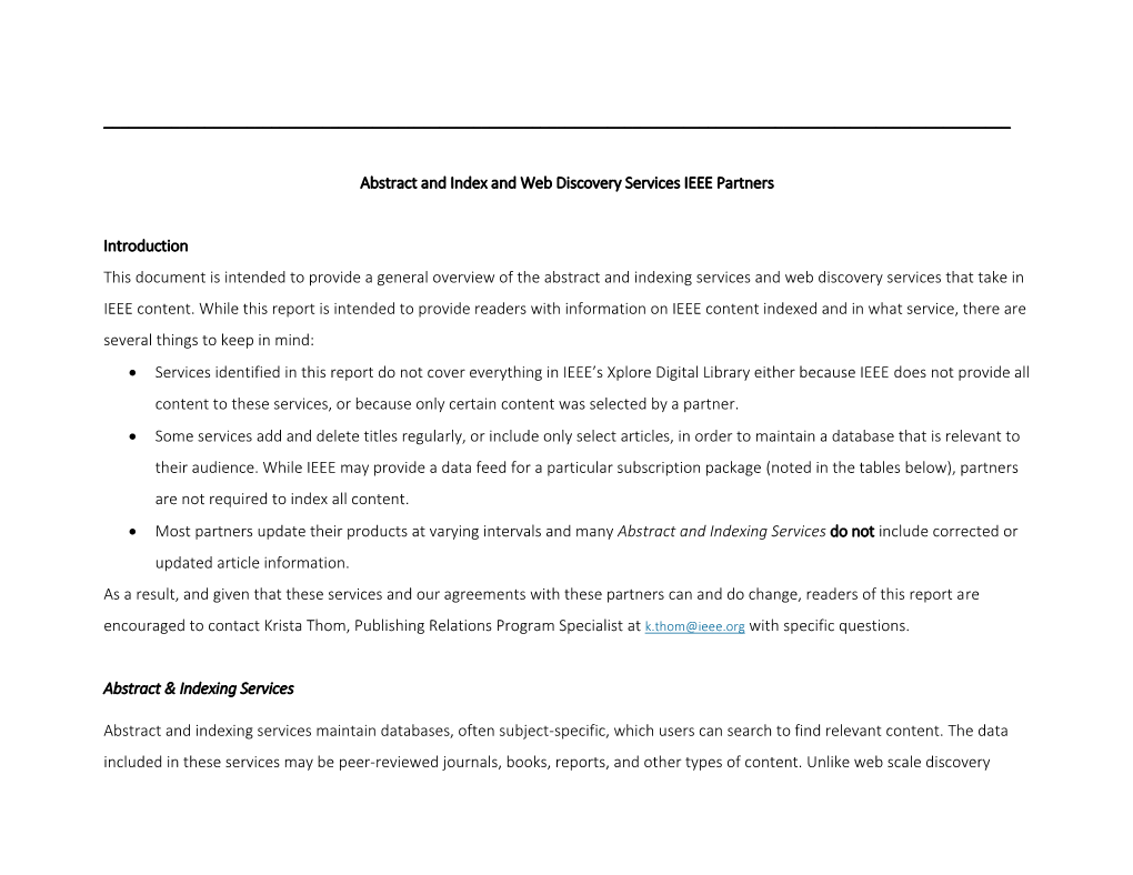 Abstract and Index and Web Discovery Services IEEE Partners