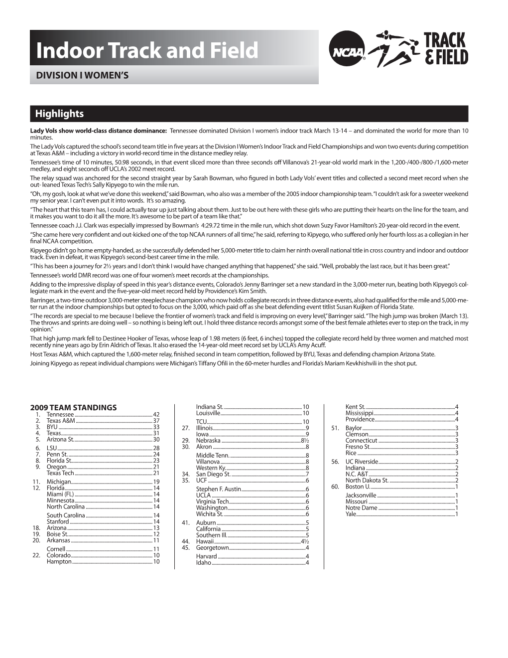 Indoor Track and Field DIVISION I Women’S