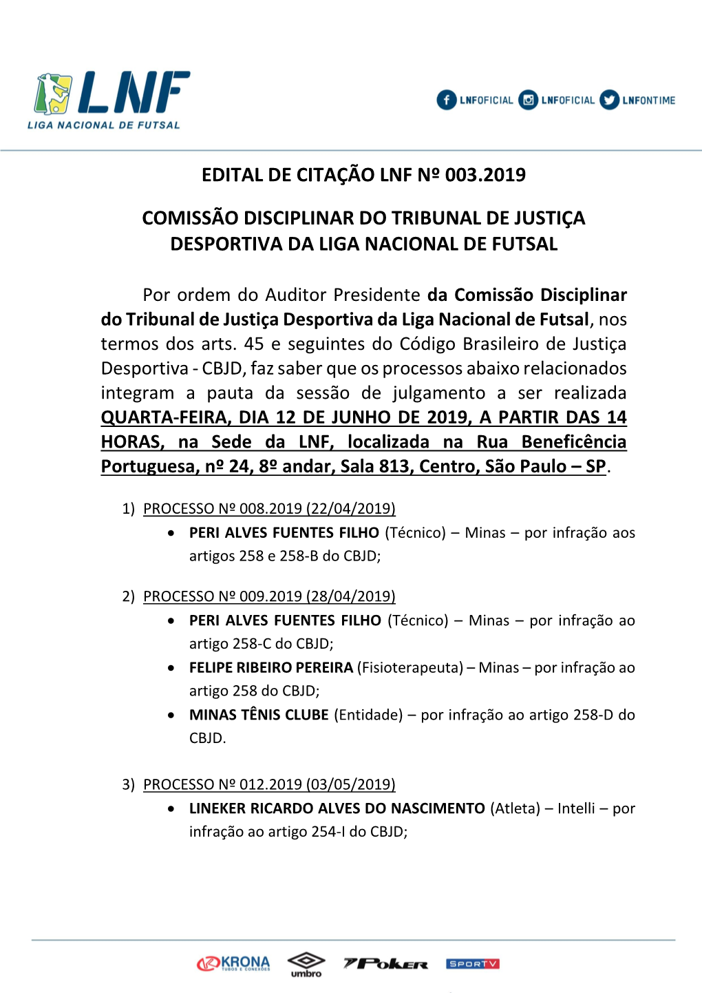 Edital De Citação Lnf Nº 003.2019 Comissão