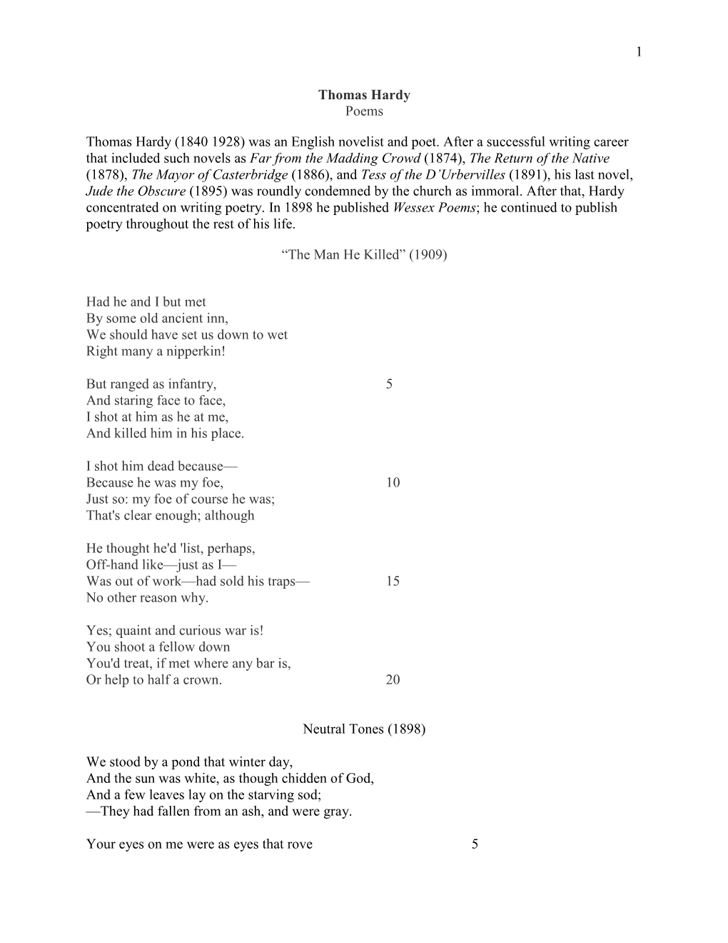 Thomas Hardy Poems