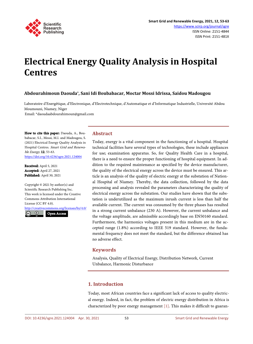 Electrical Energy Quality Analysis in Hospital Centres