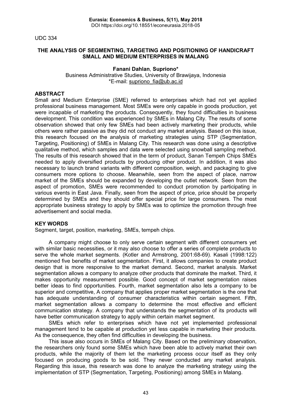 Udc 334 the Analysis of Segmenting, Targeting