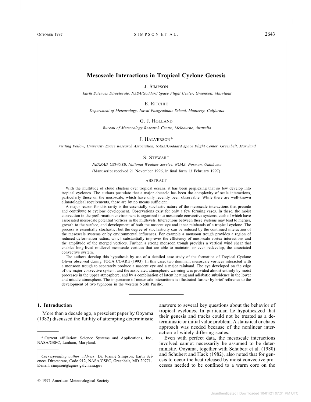 Mesoscale Interactions in Tropical Cyclone Genesis