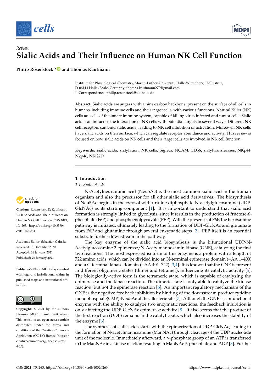 Sialic Acids and Their Influence on Human NK Cell Function