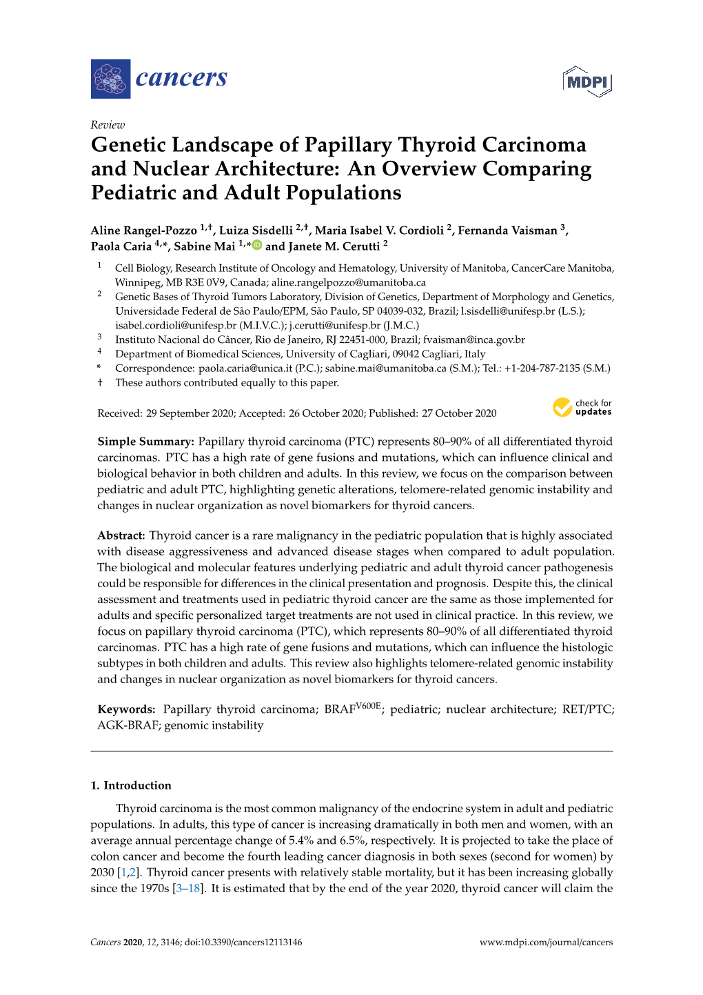 Genetic Landscape of Papillary Thyroid Carcinoma and Nuclear Architecture: an Overview Comparing Pediatric and Adult Populations