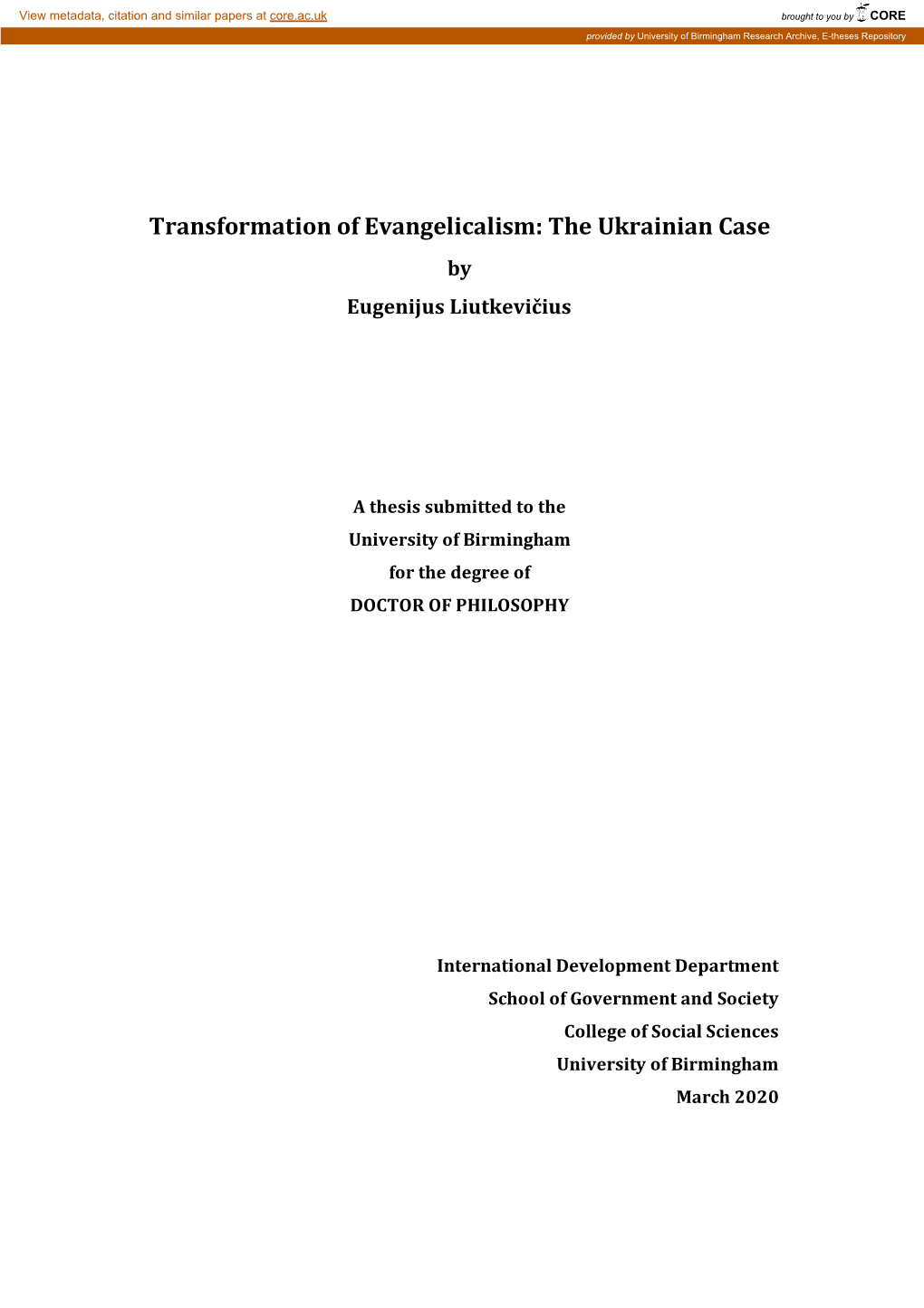 Transformation of Evangelicalism: the Ukrainian Case by Eugenijus Liutkevičius