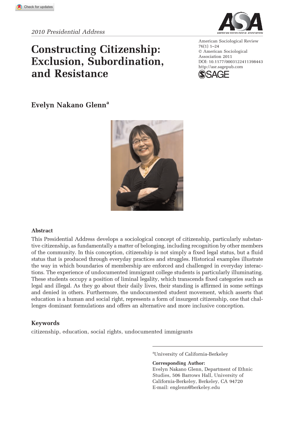 Constructing Citizenship: Exclusion, Subordination, and Resistance
